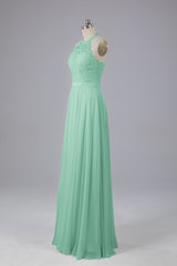 Elegant Halter Illusion Lace Floor Length Bridesmaid Dresses