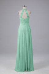 Elegant Halter Illusion Lace Floor Length Bridesmaid Dresses