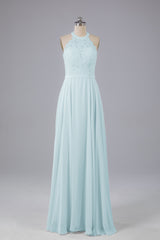Elegant Halter Illusion Lace Floor Length Bridesmaid Dresses