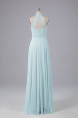 Elegant Halter Illusion Lace Floor Length Bridesmaid Dresses