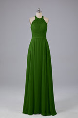 Elegant Halter Illusion Lace Floor Length Bridesmaid Dresses