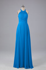 Elegant Halter Illusion Lace Floor Length Bridesmaid Dresses