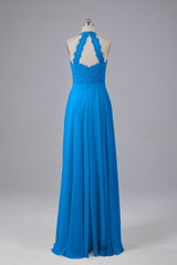 Elegant Halter Illusion Lace Floor Length Bridesmaid Dresses