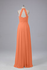 Elegant Halter Illusion Lace Floor Length Bridesmaid Dresses