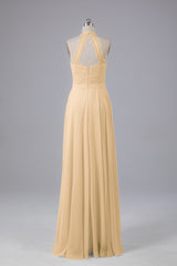 Elegant Halter Illusion Lace Floor Length Bridesmaid Dresses