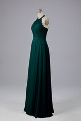 Elegant Halter Illusion Lace Floor Length Bridesmaid Dresses