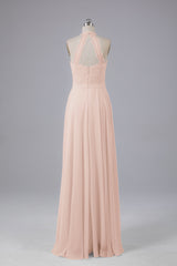 Elegant Halter Illusion Lace Floor Length Bridesmaid Dresses