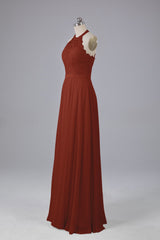 Elegant Halter Illusion Lace Floor Length Bridesmaid Dresses