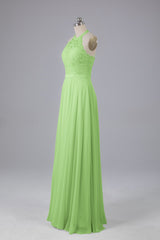 Elegant Halter Illusion Lace Floor Length Bridesmaid Dresses