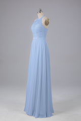Elegant Halter Illusion Lace Floor Length Bridesmaid Dresses