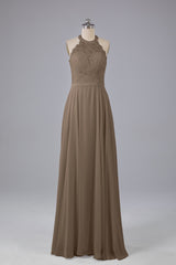 Elegant Halter Illusion Lace Floor Length Bridesmaid Dresses