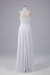 Elegant Halter Illusion Lace Floor Length Bridesmaid Dresses