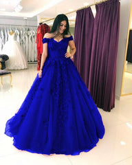 Elegant Lace Appliques Long Tulle Ball Gowns Wedding Dresses Off Shoulder