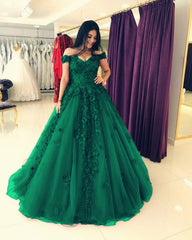 Elegant Lace Appliques Long Tulle Ball Gowns Wedding Dresses Off Shoulder