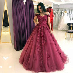 Elegant Lace Appliques Long Tulle Ball Gowns Wedding Dresses Off Shoulder