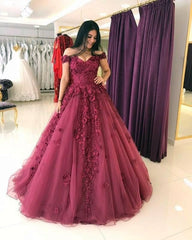 Elegant Lace Appliques Long Tulle Ball Gowns Wedding Dresses Off Shoulder