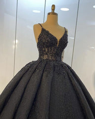 Elegant Lace Ball Gown Dresses V Neck Spaghetti Straps