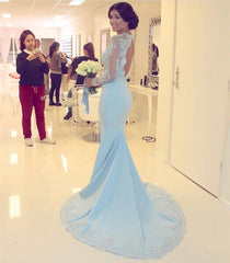Elegant Lace Long Sleeves Open Back Mermaid Evening Dresses