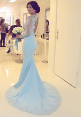 Elegant Lace Long Sleeves Open Back Mermaid Evening Dresses