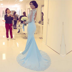 Elegant Lace Long Sleeves Open Back Mermaid Evening Dresses