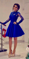 Elegant Lace Long Sleeves Satin Prom Dress Short Homecoming Dresses