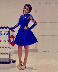 Elegant Lace Long Sleeves Satin Prom Dress Short Homecoming Dresses