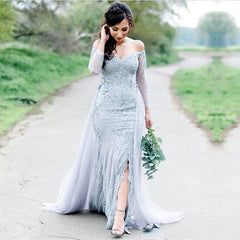 Elegant Lace Long Sleeves Wedding Dress Mermaid Bridal Gowns Off Shoulder