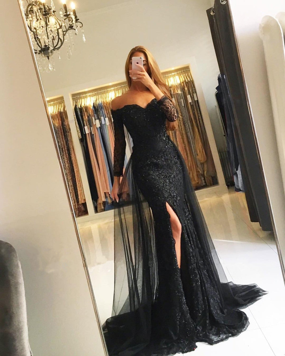 Elegant Lace Long Sleeves Wedding Dress Mermaid Bridal Gowns Off Shoulder