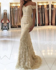 Elegant Lace Mermaid Prom Dresses Off Shoulder