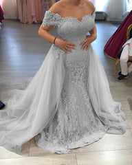 Elegant Lace Mermaid Prom Dresses Off Shoulder Evening Gowns