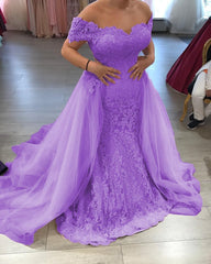 Elegant Lace Mermaid Prom Dresses Off Shoulder Evening Gowns