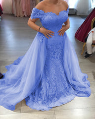 Elegant Lace Mermaid Prom Dresses Off Shoulder Evening Gowns