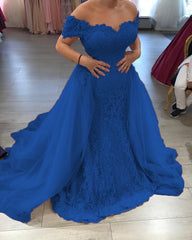 Elegant Lace Mermaid Prom Dresses Off Shoulder Evening Gowns