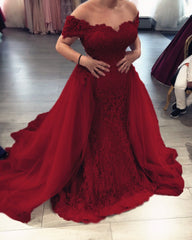 Elegant Lace Mermaid Prom Dresses Off Shoulder Evening Gowns