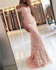 Elegant Lace Mermaid Prom Dresses Off Shoulder
