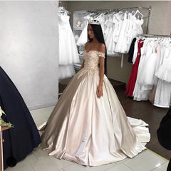 Elegant Lace Off The Shoulder Ball Gowns Satin Wedding Dresses