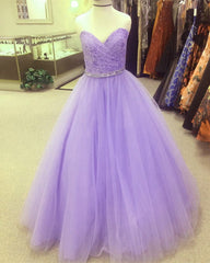 Elegant Lace Sweetheart Beaded Sashes Tulle Ball Gowns Quinceanera Dresses