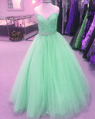 Elegant Lace Sweetheart Beaded Sashes Tulle Ball Gowns Quinceanera Dresses