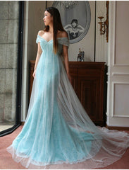 Elegant Mermaid Tulle Applique Off The Shoulder Dresses