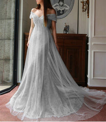 Elegant Mermaid Tulle Applique Off The Shoulder Dresses