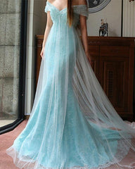 Elegant Mermaid Tulle Applique Off The Shoulder Dresses
