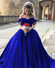 Elegant Off Shoulder Satin Prom Dresses Ball Gowns For Wedding Party