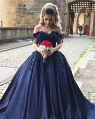 Elegant Off Shoulder Satin Prom Dresses Ball Gowns For Wedding Party