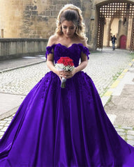 Elegant Off Shoulder Satin Prom Dresses Ball Gowns For Wedding Party