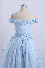 Ice Blue Off Shoulder High Low Party Dresses, Handmade Formal Gowns, Prom Dress