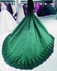 Elegant Satin Ball Gown Off Shoulder Dresses Appliques Beaded