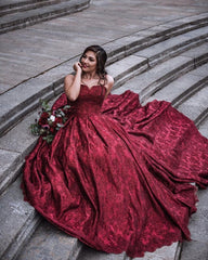 Elegant Spaghetti Straps Sweetheart Lace Prom Dresses Ball Gowns