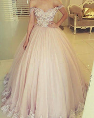 Elegant Sweetheart Ball Gown Floor Length Tulle Dresses Off Shoulder