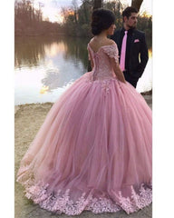 Elegant Tulle Ball Gown Dresses Appliques Off Shoulder