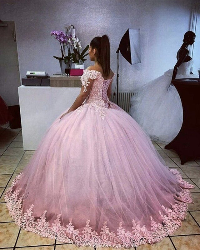 Elegant Tulle Ball Gown Dresses Appliques Off Shoulder